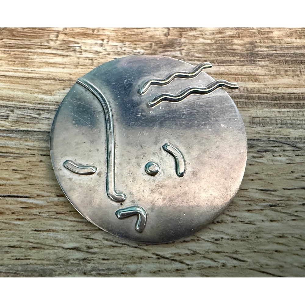 Vintage Signed G.C. Harker Sterling Silver Abstract Face Brooch Modernist Pin